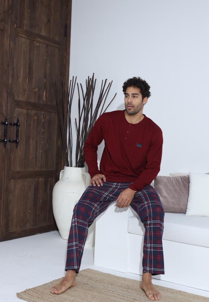 Pijama Barbati ,Maneca si Pantaloni Lungi,Culoare Bordo ,Engros